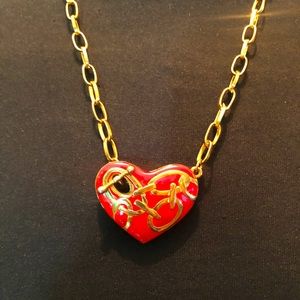 Red Enamel Heart and Chains Necklace
